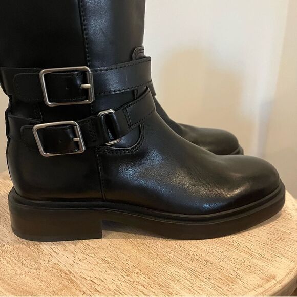 Sam Edelman Freda Knee High Black Leather Books, 6.5, buckles, Side Zipper NWOB - Picture 7 of 13